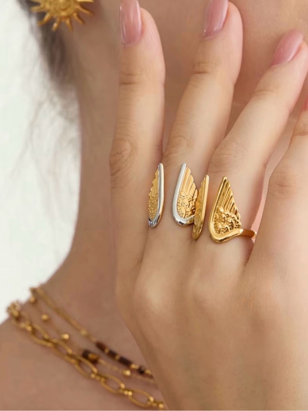 Vintage 18K Gold-Plated Stainless Steel Angel Wings Adjustable Hypoallergenic - Picture 6 of 8
